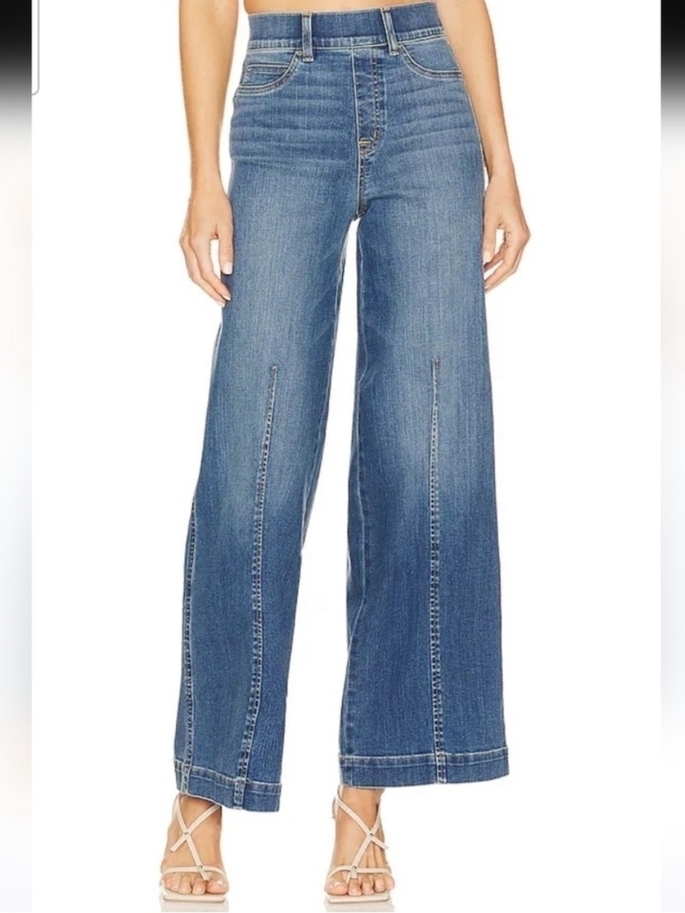 Spanx Seamed Front Wide Leg Jeans in vintage indigo medium